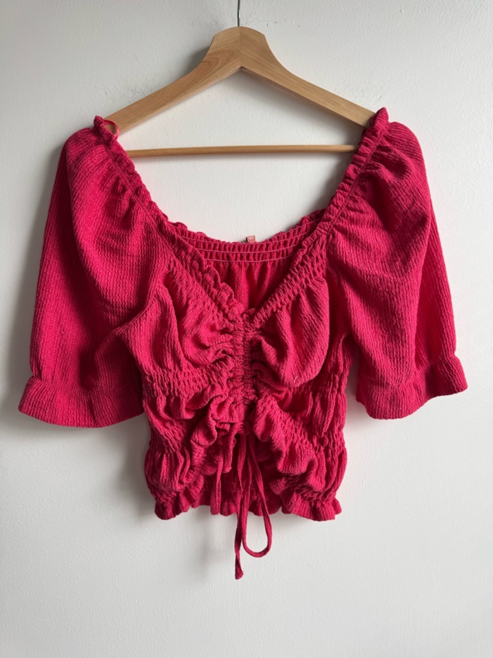 Anthropologie Pilcro Smocked Tie Front Top | Puff Sleeve Coquette Blouse | Sz S